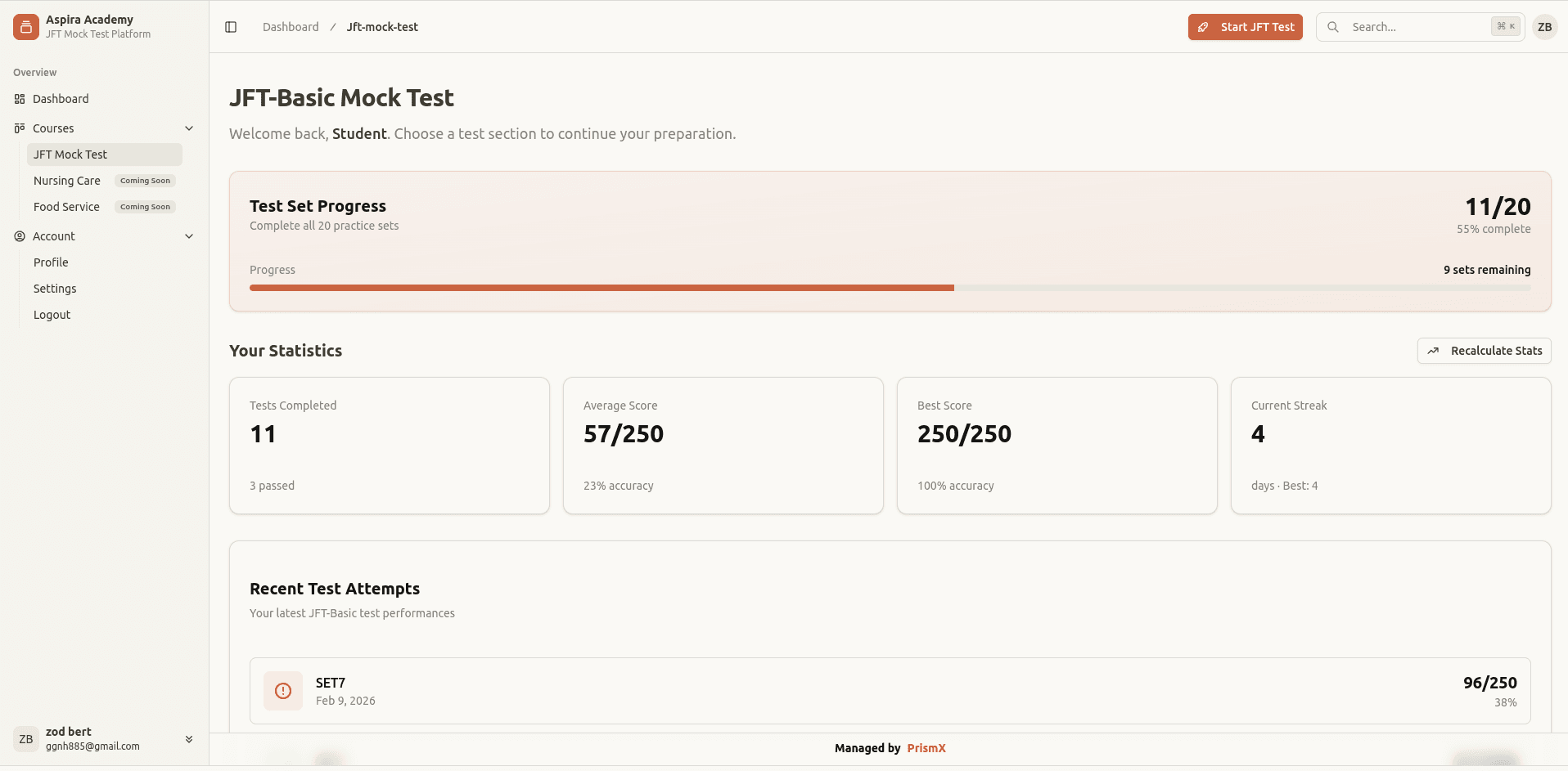 JFT Test Interface - Real exam simulation with timer